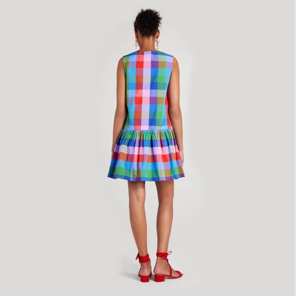♠️Kate Spade Madras Taffeta Shift Dress, Blue Multi-Color NWT - Picture 3 of 8